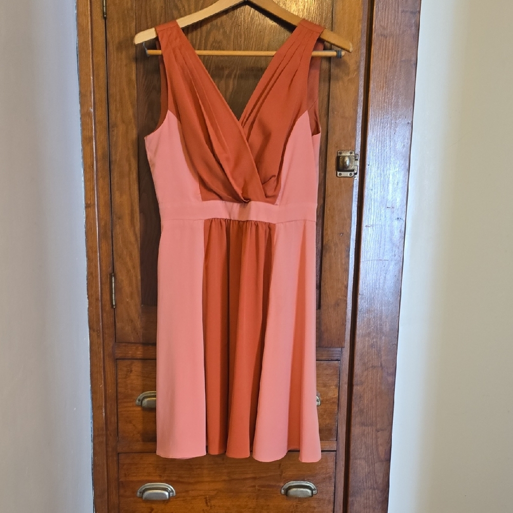 Elle Two-Tone Coral and Rusty Orange Dress